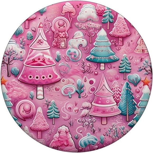 PopSockets Pink Christmas Trees Pattern for Phone Women Swappable Base PopGrip - Picture 4 of 13